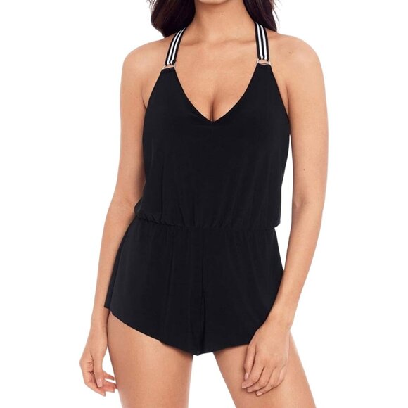 Magicsuit Other - Miraclesuit Magicsuit Black Swimsuit 12 Gaby Swim Dress One-Piece Striped Strap